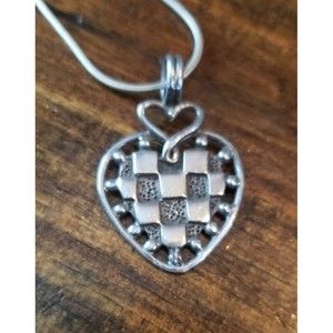 Sterling Sterling Silver 925 Signed JM Heart checkers Pendant with 925 chain